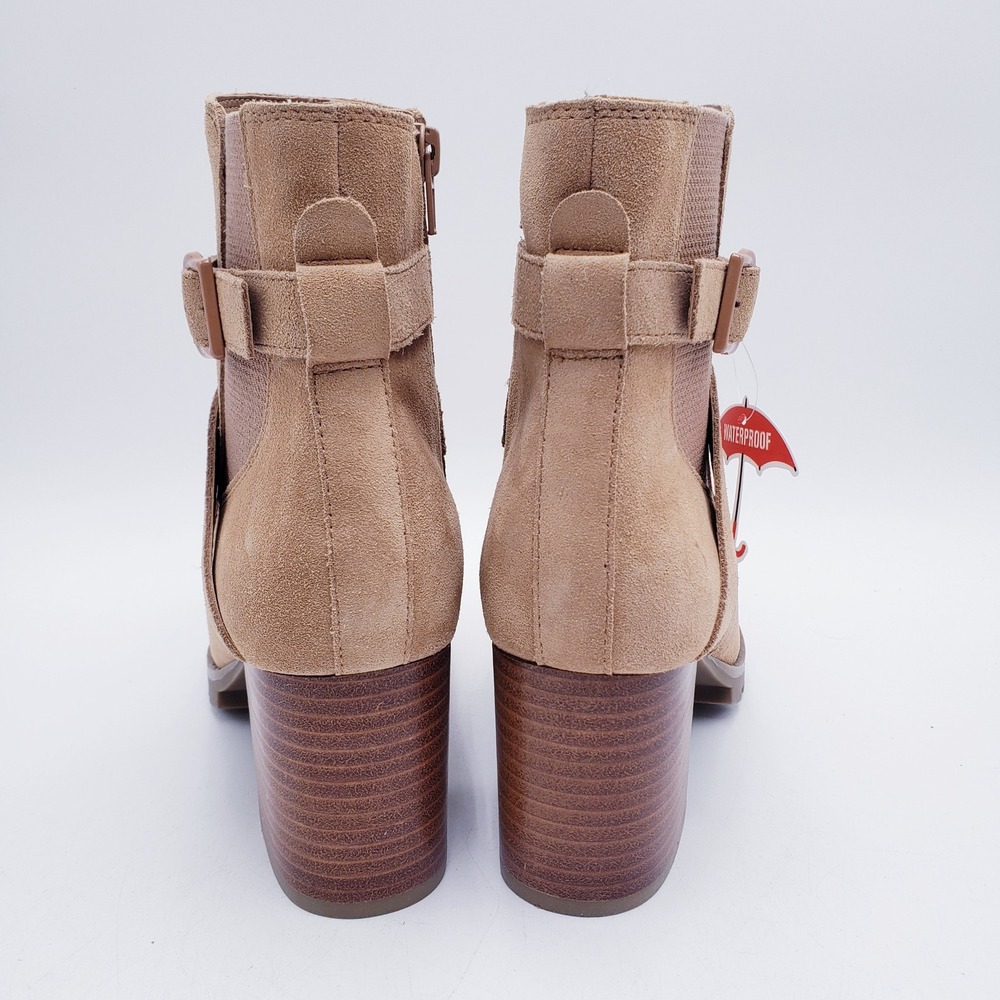 Blondo Tazmin Ankle Boots Tan Suede‎ Waterproof Buckle Strap Block Heel Size 7.5 - Picture 5 of 11